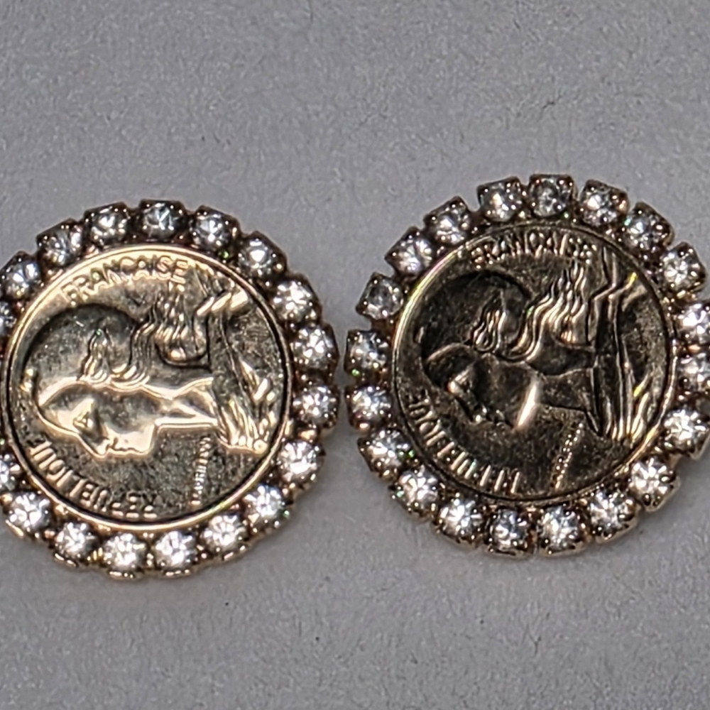 Napoleon Gold Tone Rhinestones Vintage Earrings - Picture 3 of 5